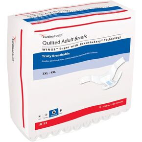 Cardinal Health™ Quilted Adult Briefs, Wings™ Super with BreatheEasy™ Technology, Maximum Absorbency, Bariatric, Case of 32