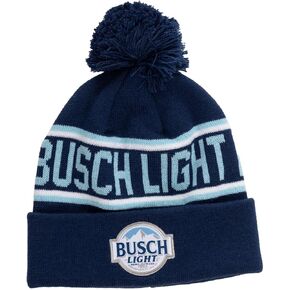 Busch Light Mountain Logo Jacquard Knit Pom Beanie Blue