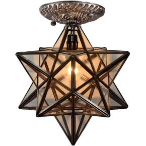 Bieye L10821 12-inch Moravian Star Tiffany Style Stained Glass Semi Flush Mount Ceiling Fixture, Suitable for Decorating Room (Clear Glass)