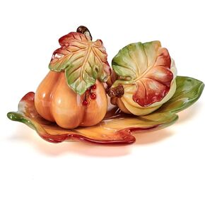 Fitz and Floyd Fall Harvest Salt and Pepper Shaker with Tray, 3 Piece Set