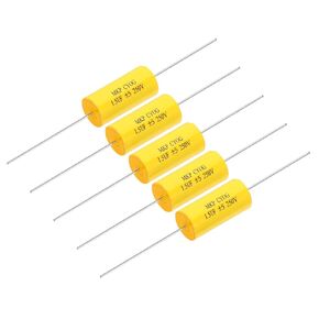 PATIKIL 1.5uF 250 V Frequency Divider Capacitor, 5 Pcs Axial Audio Speaker Crossover Step-Less Film Capacitor MKP Capacitor for Audio Equipment Appliances, Yellow