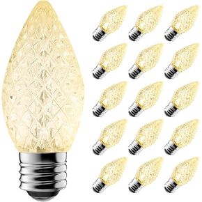 Upgraded 25-Pack C7 LED Christmas Light Replacement Bulbs, Shatterproof LED Bulbs for E12 Base Sockets for Christmas String Lights, Outdoor Waterproof Christmas Village Bulbs - Warm White