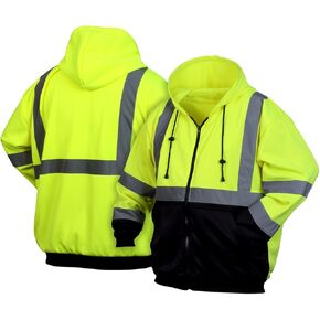 Pyramex RSZH32 Series Sweatshirts Hi Vis Lime Zipper Sweatshirt with Black Bottom