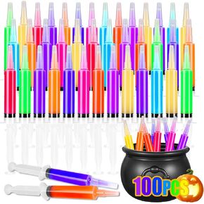 100 عبوة من محاقن جيلو الهالوين، محاقن جيلو بلاستيكية قابلة لإعادة الاستخدام سعة 20 مل، خالية من مادة BPA، لوازم حفلات الهالوين، أكواب جيلي توزيع المحاقن للبالغين والأطفال in Kuwait