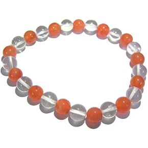 CRYSTALMIRACLE Clear Quartz Carnelian Beaded Bracelet Crystal Healing Fashion Jewelry Men Women Gift Positive Energy Wellness Gemstone