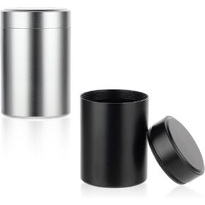 2pcs Portable Metal Pill Organizer, Round Daily Pill Box Holder Pocket Small Pill Case Medicine Organizer Vitamin Bottle Containers for Traveling Outdoor Fish Oils Supplements (Black+Silver)