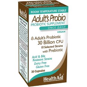 AdultsProbio 30 Billion, 10 Strains, Once Daily, 30ct, 30 Billion with Prebiotic, Acid & Bile Resistant Strains, Dairy & Gluten Free, Vegan