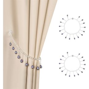 SUQ I OME 1 Pair of Pearl Crystal Beaded Magnetic Curtain Tieback and Holdback Curtain Clips Curtain Holder Blingbling Curtain Holdbacks for Drapes (Beige)