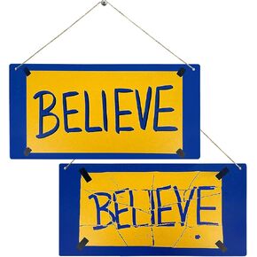 2PCS Motivational Believe Sign, TV Show Decor Gifts for Home Office Front Door Hanging Plaque Decor for Soccer Football Coach Bedroom Man Cave Christmas Decor 12 X 6 Inch
