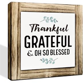 Thankful Grateful & Oh So Blessed Sign, Christian Decor, Decorative Plaque Box Sign, Religious Artwork for Tabletop Decor, Christian Wooden Box Sign, Rustic Home Decor, Cafe Decor, Office Decor