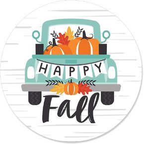 Big Dot of Happiness Happy Fall Truck - Harvest Pumpkin Party Circle Sticker Labels - 24 Count