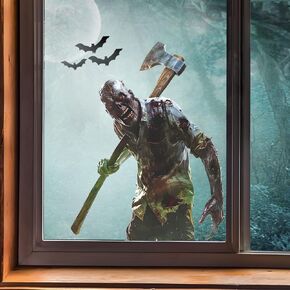 Halloween Window Decals Horror Zombie Axe Halloween Window Stickers Double-Side Static Window Clings Halloween Decorations for Home Party Decor Supplies