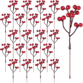YIYA 36 Pcs Christmas Holly Berries Artificial Red Berry Stems Christmas Berry Stem for Wreath Decorations Christmas DIY Crafts Decoration Christmas Tree Ornaments