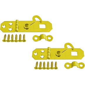 QCAA Decorative Mini Hasp with Hook Latch, 2-1/8" x 3/4", for Small Box, Brass Plated, Made in Taiwan, 4 Pack