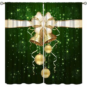 Christmas Holiday Curtains with Christmas Bells Golden Velvet Fir Tree Branches Decoration for Adults Kids Bedroom Living Room Decorative Curtains84X84 Inch