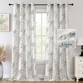 H.VERSAILTEX Linen Fabric Curtains for Living Room 96 Inches Long, Rich Semi Sheer Linen Curtains Floral Print Curtain Grommet, Textured Curtains 2 Panels, 52" W x 96" L, Floral in Terracotta