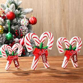 Syhood 3 Pcs Christmas Candy Canes Wood Sign Wooden Candy Cane Table Decoration Red and White Christmas Tiered Tray Decor for Xmas Holidays Table Centerpiece Home Kitchen Coffee Party Decor