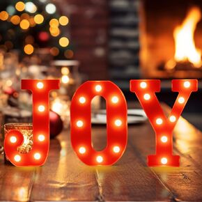 Christmas Home Decorations,3 LED Marquee Light Up Joy Sign Letters Lights,Battery Operated Christmas Indoor Decorations for Fireplace Mantle Home Bedroom Bar Party Wall Xmas Decor,White