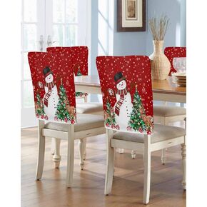Black Christmas Snowman Chair Back Covers for Dining Chairs 4 Pack, Snowflake Xmas Tree Winter Elk Washable Removable Chair Slipcover Christmas Back Chair Protector for Wedding Baby Shower Party