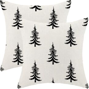 CXMEIFLY Christmas Pillow Covers 18x18 Inch Set of 2 Cream Black Christmas Tree Decor Throw Pillows Winter Xmas Holiday Outdoor Cushion Cases for Couch Bed Decorations