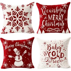 Set of 4 Best Christmas Day Gift Pine Tree Merry Christmas Cross Jesus Cotton Linen Throw Pillow Case Cushion Cover Home Office Decorative Square 18 X 18 Inches (Blood Red)