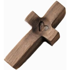 SELIAWARE Handheld Cross for Baptism/Birthday/Confirmation Gift Engraved Heart Black Walnut