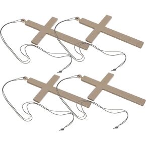 LIFKOME Cross Pendant 4pcs Halloween Cross Nun Costume Cross Necklace Monk Costume Nun Cross Crucifix Necklace Wooden s Necklace for Prom Cross Cake Decoration Plastic Headgear Make up Chocolate