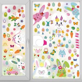 ALIBBON 9 Sheet Easter Window Clings Vintage Easter Bunny Window Stickers for Glass Easter Eggs Non Adhesive Window Stickers Decals Spring Flower Static Cling for Easter Spring Window Decoration