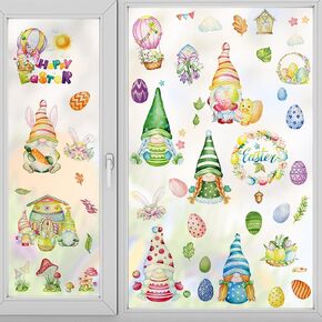 ALIBBON 9 Sheet Easter Window Clings Vintage Easter Bunny Window Stickers for Glass Easter Eggs Non Adhesive Window Stickers Decals Spring Flower Static Cling for Easter Spring Window Decoration