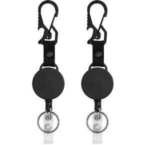 DELSWIN Retractable Keychain Heavy Duty - Retractable Key Holder Key Ring with Carabiner, ID Badge Clip Reel with Steel Cord, Clasps for Janitor Office Work, Bearing 8.0 oz (Pack of 2)