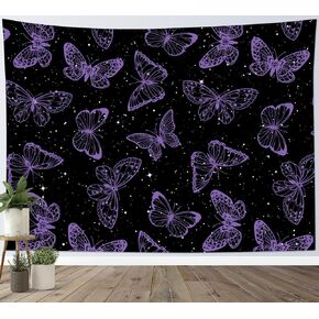 HVEST Purple Butterfly Tapestry Wall Hanging Butterfly on Black and White Galaxy Space Tapestry for Bedroom,Nature Landscape Wall Tapestry for Kids Room Dorm Living Room Wall Decor,40L X 60W inches
