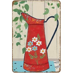 Red French Country Wall Art Retro Kitchen Decor Vintage Style French Jug French Enamel Pitcher Kitchen Novelty Busted Knuckle Garage Welding Shop Retro Tin Metal Sign Metal Vintage Sign 8x12 Inch