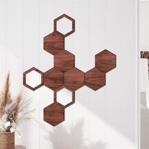 Honeycomb Wood Wall Art, Modern Hollow Hexagon Wood Wall Decor Panels, DIY Geometric Wood Wall Sculpture, Self Adhesive Honeycomb Wood Wall Decorations for Bedroom Living Room Kitchen Home Office
