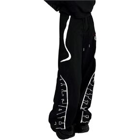 GORGLITTER Men's Letter Graphic Baggy Track Pants Y2k Wide Leg Drawstring Waist Parachute Pants with Pocket
