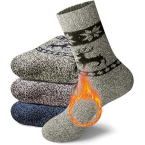 Merino Wool Socks Mens, Super Thick Thermal Warm Winter Hiking Boot Socks, Soft Crew Socks Cozy Socks for Cold Weather