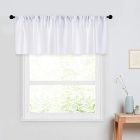 White Valance for Kitchen Short Semi Sheer Curtains for Bath Water Proof Soft Chiffon Tulle Curtain 2 Pack -Each 52 x 20 inches Length