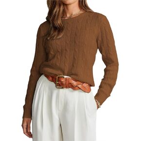 EVALESS Womens Cable Knitted Old Money Pullover Sweater Crewneck Business Casual Long Sleeve Tops