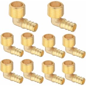 (10 Pack) Lidertik 1/2 PEX B F1807 to 1/2 NPT Male Threaded Elbow Adapter Brass LI-APXME1212 (10 Pieces)