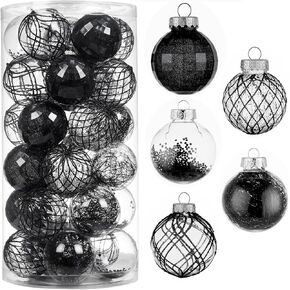 30ct Christmas Ball Ornaments-60mm/2.36" Shatterproof Clear Plastic Xmas Balls Baubles Set with Stuffed Delicate Sparkling, Hanging Christmas Tree Decorations (Purple)