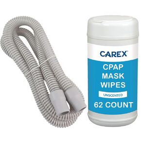 Roscoe Medical Universal CPAP Hose, 6 Feet, Includes 62 Pack CPAP Wipes, Premium Lightweight - Flexible CPAP Tubing, Gray, Easyflex Tubing, Fits Most CPAP Machines, APAP, BiPAP Brands