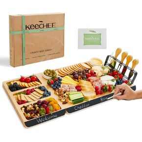 Charcuterie Boards Gift Set: Large Bamboo Cheese Board Set with Chalkboard Edge & Forks Set - Ideal for Housewarming, Weddings, Bridal Showers, and Unique Gifts for Mom