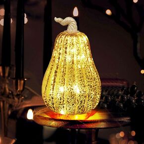 YIYA Thanksgiving Mercury Glass Pumpkins Decor 5.9 Inches Gold Pumpkin Decorations Fake Pumpkin Statues for Fall Tabletop Decorating Autumn Thanksgiving Home Indoor Decor
