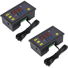 2pcs Digital Temperature Controller W3230 Digital LED Thermostat Switch with Waterproof Probe DC 24V Programmable Heating Cooling Electronic Thermostat Control -50℃ to 120℃