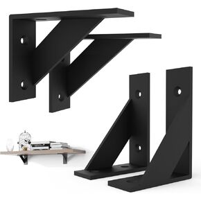 Shelf Bracket 6 inch x 4 inch,Black Metal Shelf Brackets,Shelf Support Angle L Brackets for Shelves,Heavy Duty Floating Shelf Brackets 4Pack