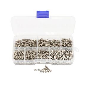 LBY 1200pcs M2 Machine Screws(Truss Head), Phillips Pan Head Bolts Nuts Flat Washers, Carbon Steel (Nickel Plated), Silver