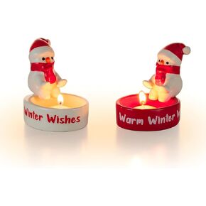 Snowman Candle Holder Gifts for Christmas - Romadedi Ceramic Christmas Winter Decoration Indoor Cute Home Decor Tabletop Light Up Snow Man Small Gifts for Women Him Her