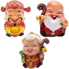 Unomor Traditional Chinese Birthday Cake Decoration 3pcs Blessing Birthday Cake Decoration, Chinese Elder Cai Shen Birthday Party Decoration, Wish Elders Health and Longevity