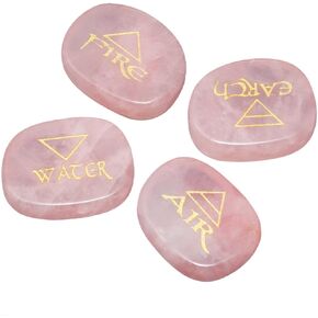 SUNYIK Set of 4 Oval Engraved Triangle Symbol with Four Elements Palm Stone Kit for Reiki Healing Mediation, Carnelian