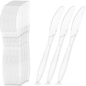 200 Pieces Clear Plastic Knives Heavy Duty Disposable -, BPA-Free, Heat Resistant, Durable and Solid Premium Plastic knives for Party Supplies