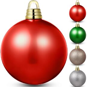 Hiboom 4 Pcs 8 Inch Large Christmas Ball Ornaments Shatterproof Hanging Tree Ornament Balls Decorations Vintage Plastic Ball Ornament with Hanging Loop Christmas Decorations for Holiday (White)